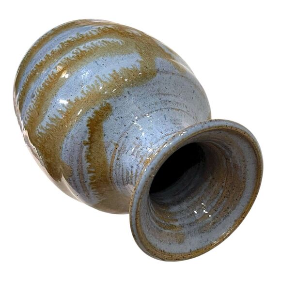 Vtg 1981 Hand-Thrown Studio Pottery Blue & Brown Drip Glaze Stoneware Vase 7.5" - Picture 10 of 14